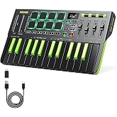 Donner DMK25 Pro MIDI Keyboard Controller, 25 Mini Key Portable USB-C MIDI Controller with 8 Drum Pads, OLED Display, Personalized Touch Bar, Music Production Software and 40 Teaching Courses, Green