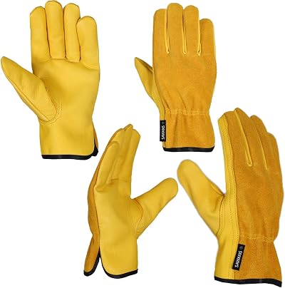 SAWANS Leather Work Gloves 2 Pairs Heavy Duty Gardening Thorn Proof L Size