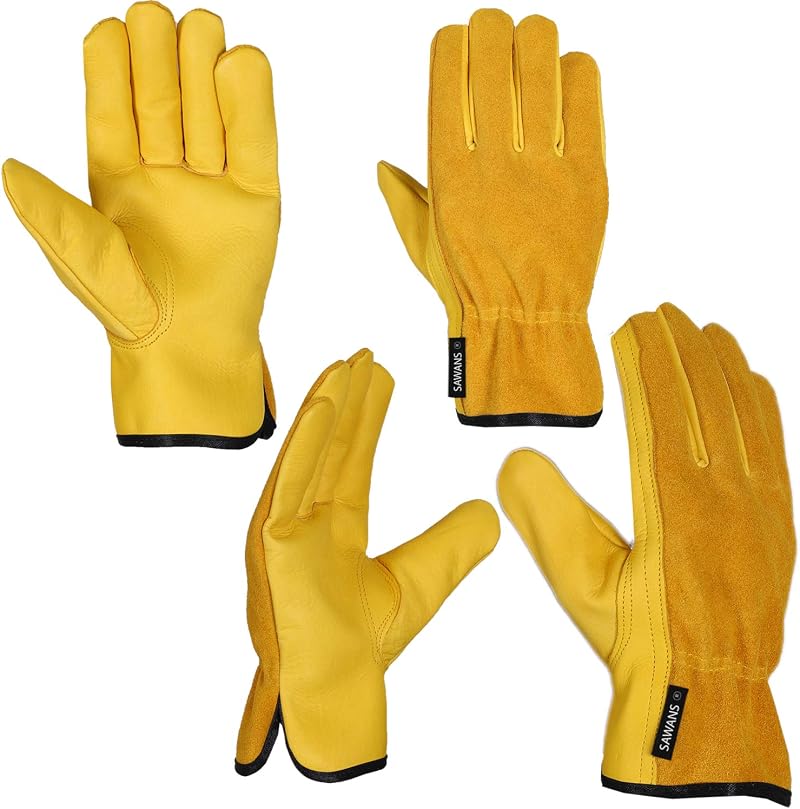 SAWANS Leather Work Gloves 2 Pairs Heavy Duty Garden Thorn Proof XL