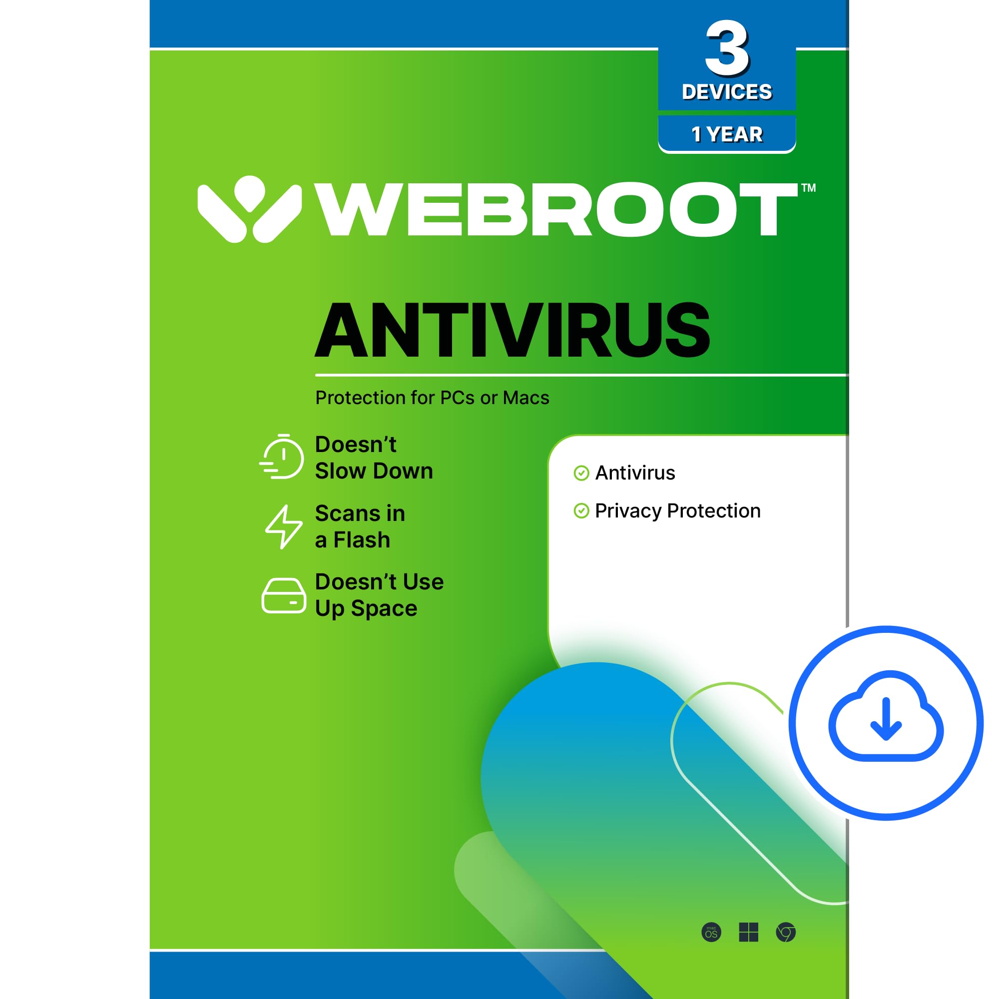 Webroot Antivirus Software 2025 | 3 Device | 1 Year
