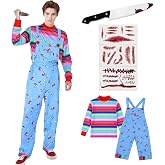 KUGVDI Halloween Chucky Costume for Kids Adult Good Guys Doll | Good Guys Doll Child&rsquo;s Play Cosplay Jumpsuit Includes Tattoo Scars and Prop Knife Perfect for Halloween, school plays