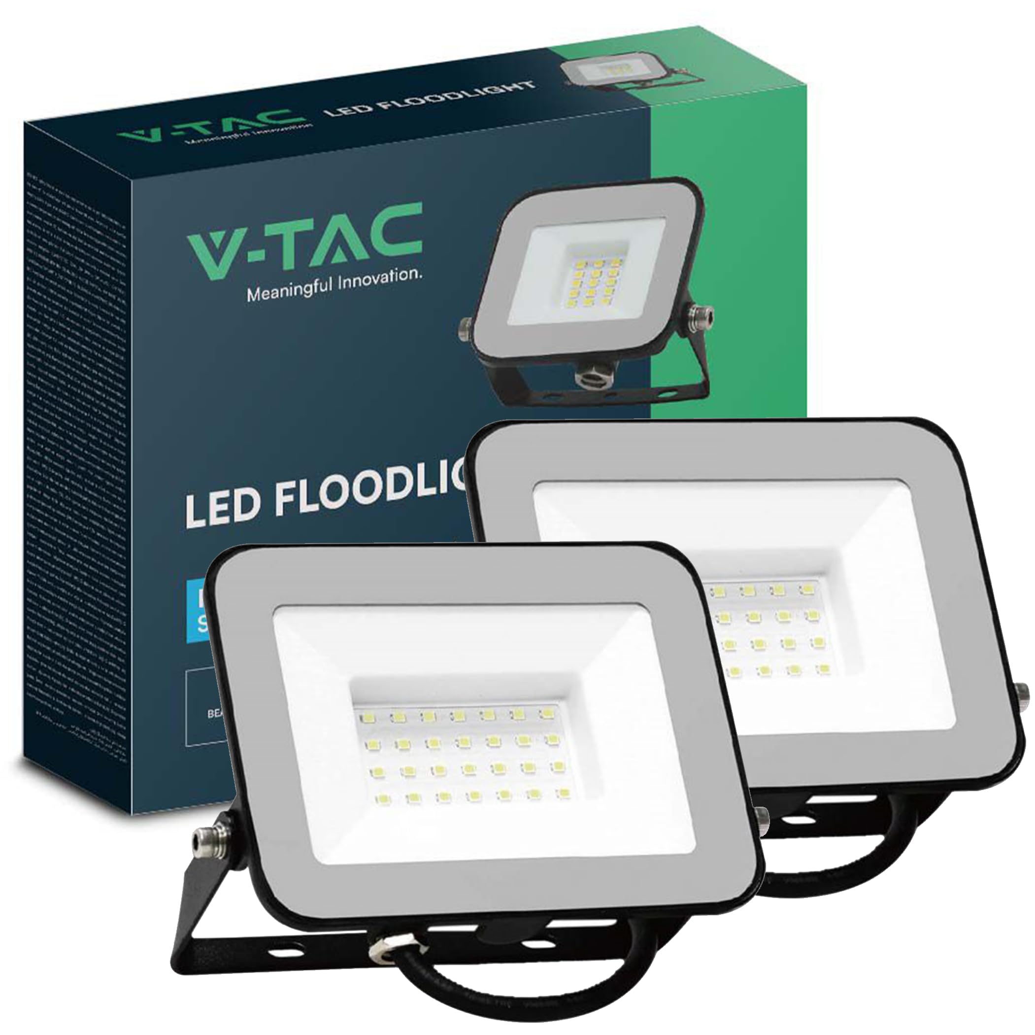 V-TAC LED Floodlight Outdoor 50W Flood Lights | 4000 Lumens Work Light | Waterproof IP65 | White 6400K LED Flood Lights for Garden Patio Driveway (Pack of 2)