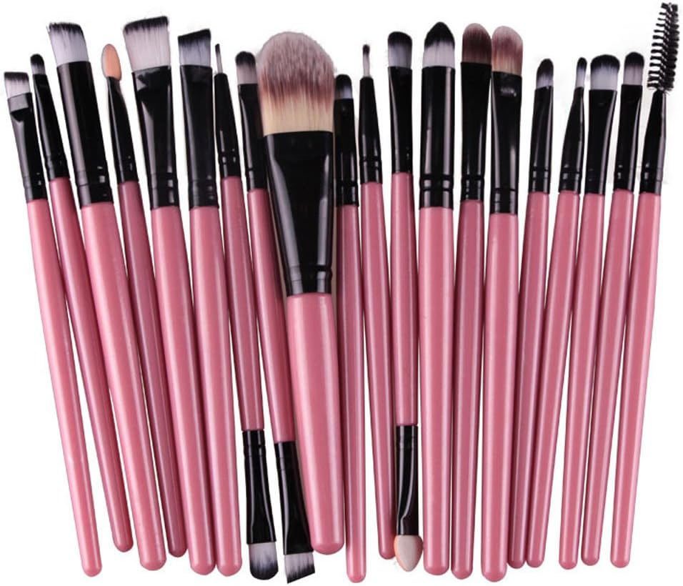 KOLIGHT 20pcs Pro Makeup Set Powder Foundation Eyeshadow Eyeliner Lip Cosmetic Brushes (Black+Pink), 20 Piece Set