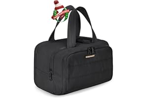 BAGSMART Travel Toiletry Bag, Lightweight Large Wide-open Travel Bag for Women, Puffy Cosmetic Makeup Bag Organizer with Handle for Accessories,Essentials, Toiletries, Black