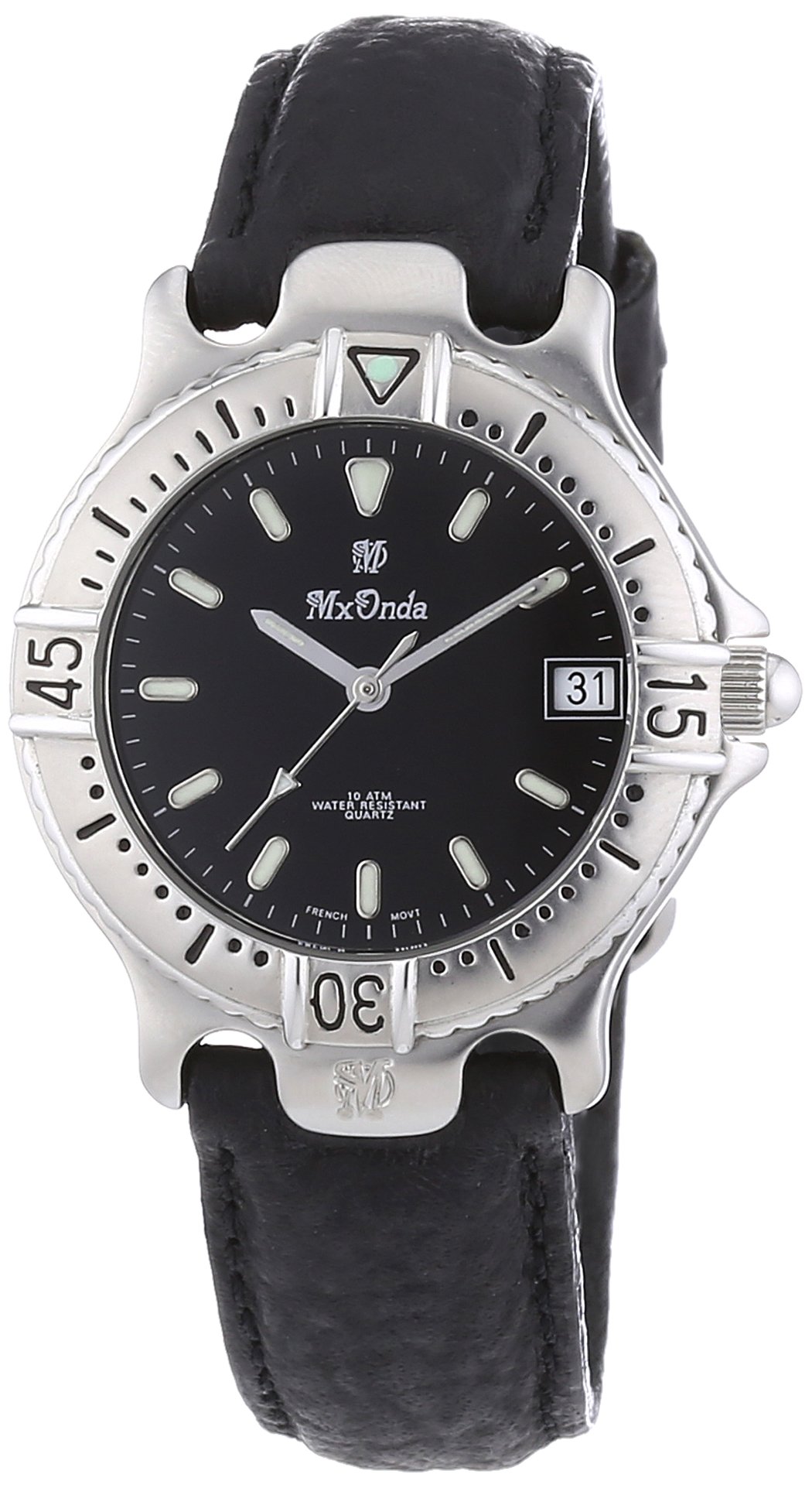 Mx Onda Women's Quartz Watch with Black Dial Analogue Display and Black Leather Strap 32-1200-44