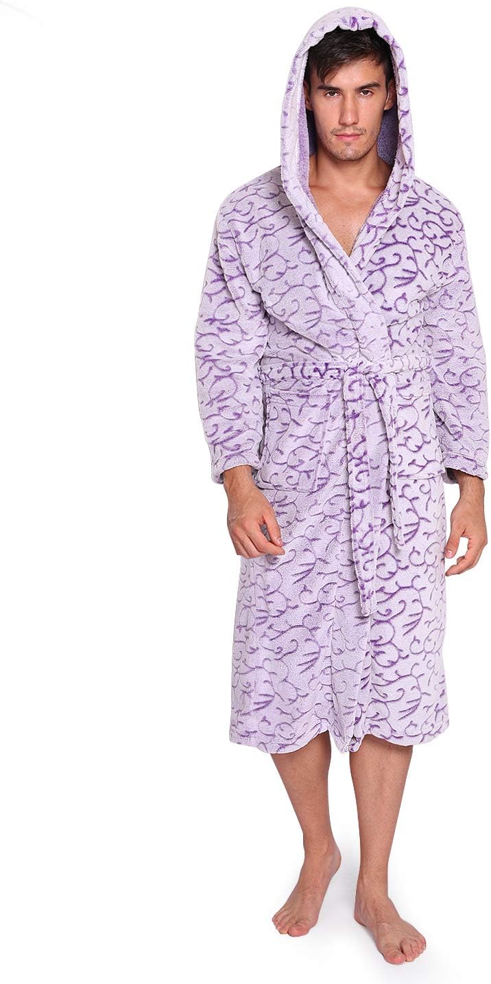 Vislivin Plush Mens Robe Long Bathrobes Hooded