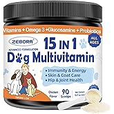 ZEBORA Dog Multivitamin Powder with Glucosamine, Dog Vitamins and Supplements for Immune Support, Skin and Coat Supplement with Omega 3 for Allergy Relief, Probiotics for Digestive & Gut Health