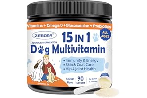 ZEBORA Dog Multivitamin Powder with Glucosamine, Dog Vitamins and Supplements for Immune Support, Skin and Coat Supplement with Omega 3 for Allergy Relief, Probiotics for Digestive & Gut Health