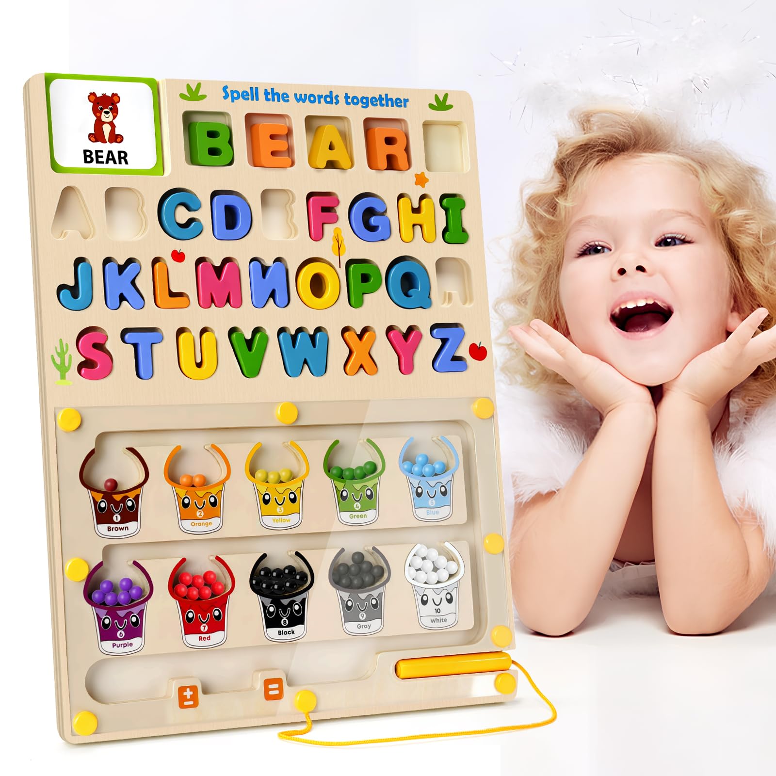 Photo 1 of GAKICO Magnetic Color and Number Maze: 5-in-1 Montessori Toys for Toddlers 3 4 5 Years Old, Wooden Alphabet Maze Letter Puzzle Fine Motor Skills Sensory Toys, Christmas & Birthday Gift for Kids