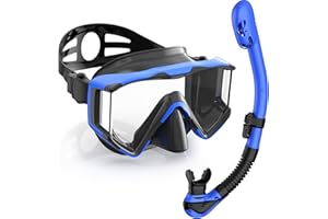Greatever Snorkel Set Pano 3 Window Snorkel Mask Adult, Panoramic Wide View, Anti-Fog Scuba Diving Mask, Anti-Leak Snorkel Goggles Dry Top Snorkel, Professional Snorkeling Gear for Adults