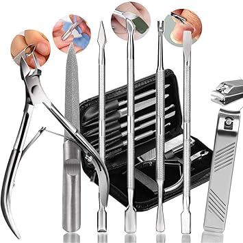 Maniküre Pediküre Set, Nagelhautschieber Nagelhautzange Nagelknipser Spatel Nagelfeilen Nagelpflege Kit für Damen - Edelstahl