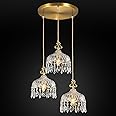 JXJYHL 3-Light Pendant Light Fixtures Brass Vintage Glass Pendant Lights Crystal Hanging Light Fixtures,Adjustable Height Pendant Lighting for Dining Room Living Room Bedroom Hallway(Round Chassis)