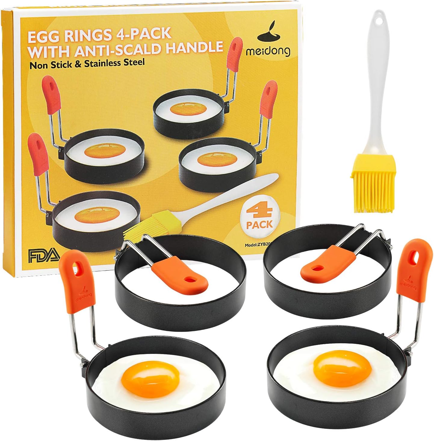 Meidong Egg Ring 4 Pack Antiscald Non Stick Egg Rings for Frying Anti