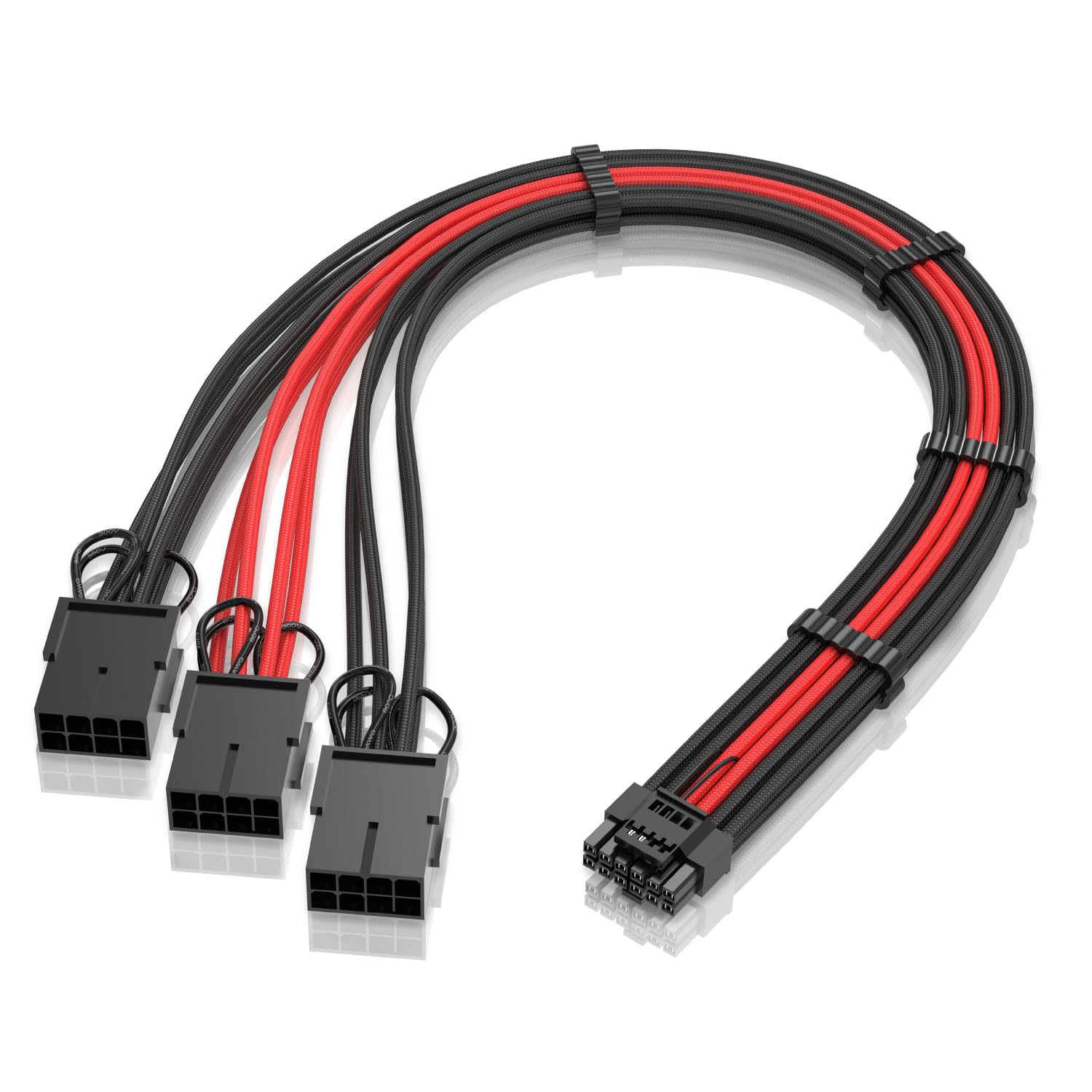 Photo 1 of EZDIY-FAB GPU Power Sleeved Cable Extension, 16pin(12+4) 12VHPWR PCIe 5.0 Connector Male to 3X PCIE 8 PIN for RTX4070ti/ 4080/ 3090Ti, with Pre-Installed Cable Combs-16AWG/Black Red