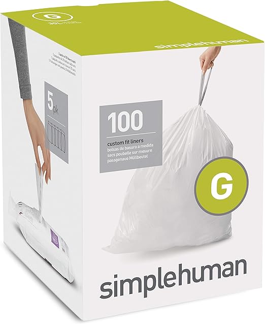 simplehuman Code G, Custom Fit Bin Liners, 100 Pack 30 Litre
