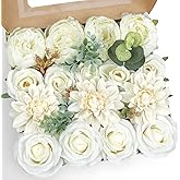 AmyHomie Ivory Artificial Flowers Combo Silk Mix Peony Rose Hydrangea Fake Flowers w/Stem for DIY Wedding Bouquets Centerpieces Arrangements Table Fall Decor Party Bridal Baby Shower Home Decorations