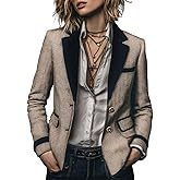 DBWPKR Women's Retro Brown Blazer Coat 2025 Fall Winter Fashion Elegant Long Sleeve Beige Going Out Outerwear