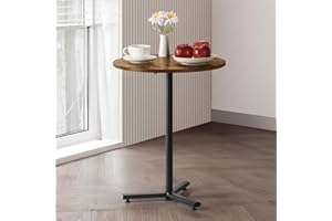 SHINOSKE Small Round Dining Table,Modern Round Kitchen Table with Adjustable Base and Wood Top for Small Spaces,Space Saving Circle Coffee Table for Living Room,Dining Room,Kitchen,Rustic Brown