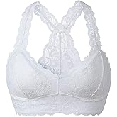 YIANNA Women Floral Lace Bralette Padded Breathable Sexy Racerback Lace Bra