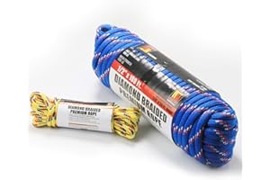 Wellmax Diamond Braid Nylon Rope, 1/2in X 100FT with Bonus 1/4in x25FT Cord UV Resistant, High Strength and Weather Resistant