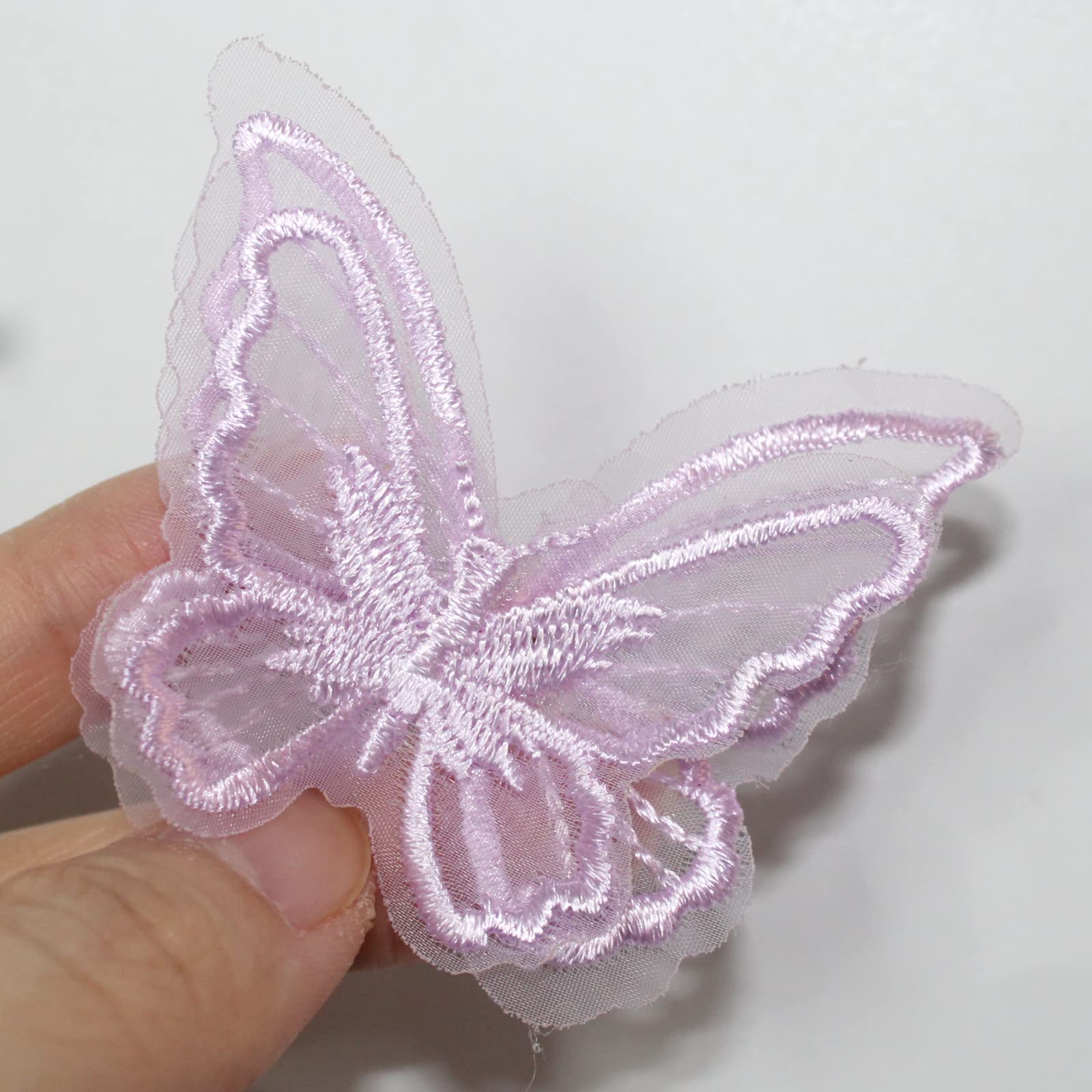 SUNMOVE 10pcs Embroidery Butterfly Sew On Patch Badge Wedding Bridal Dress Embroidered Applique Sewing Craft DIY (Light Purple, 2.36 x 1.96inch)