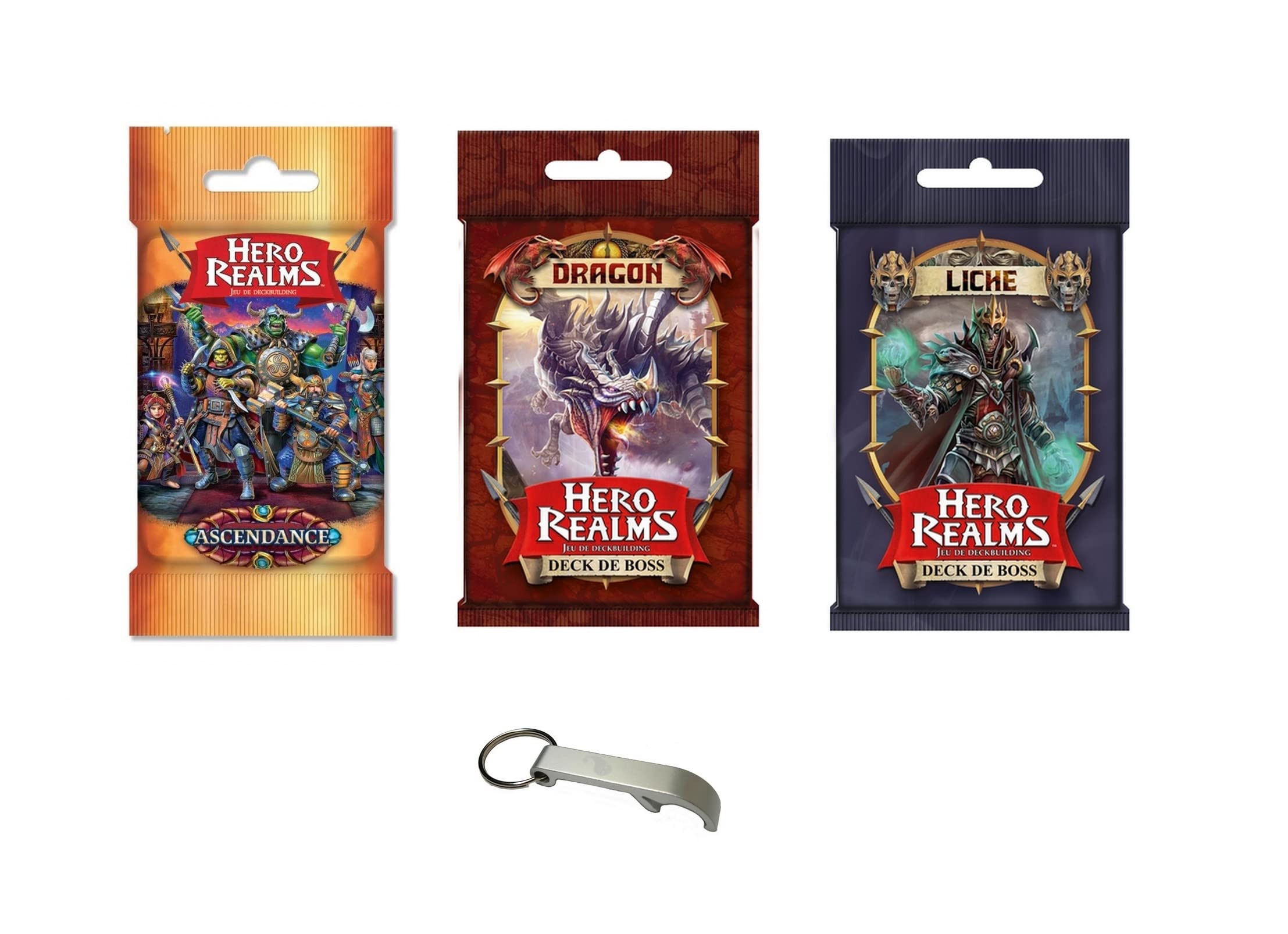 Hero Realms 3 Decks: Ascendance + Liche Boss + Dragon Boss French Version + 1 Blumie Bottle Opener