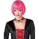 Seasons Vampirette Wig, 10 Inch Gothic Style with Bangs, Short Bob Halloween Accessory for Adult (Pink)