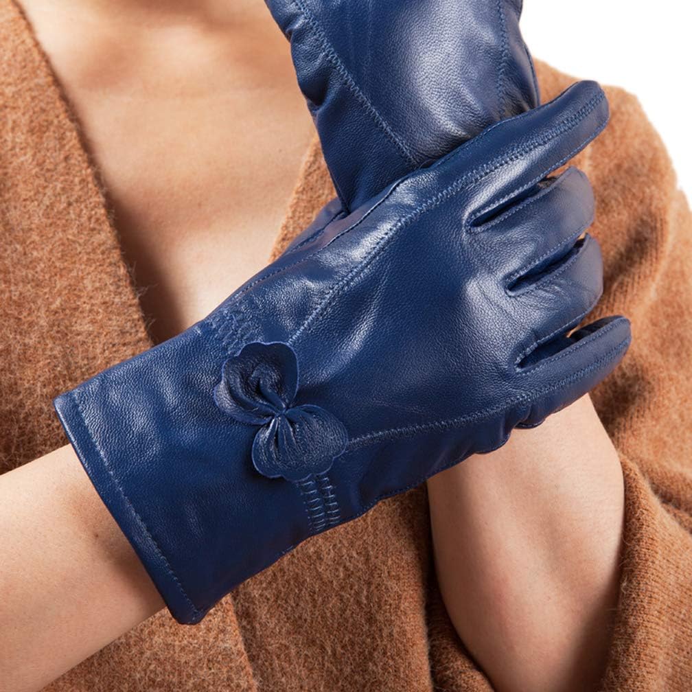 Ealafee 2019 Women Leather Gloves Winter Warm Real Lambskin Lined Driving Gloves