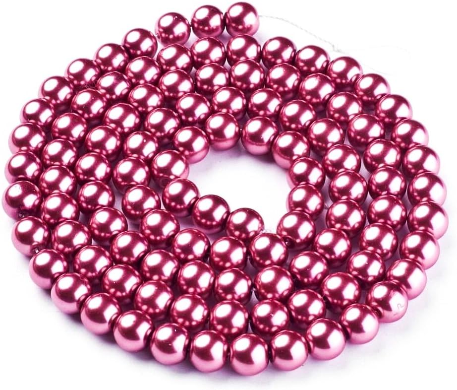 AMZ Beads - 250 Loose 8mm Glass Rich Round Pearls Jewelry Making DIY Craft Beads (Indian Red)