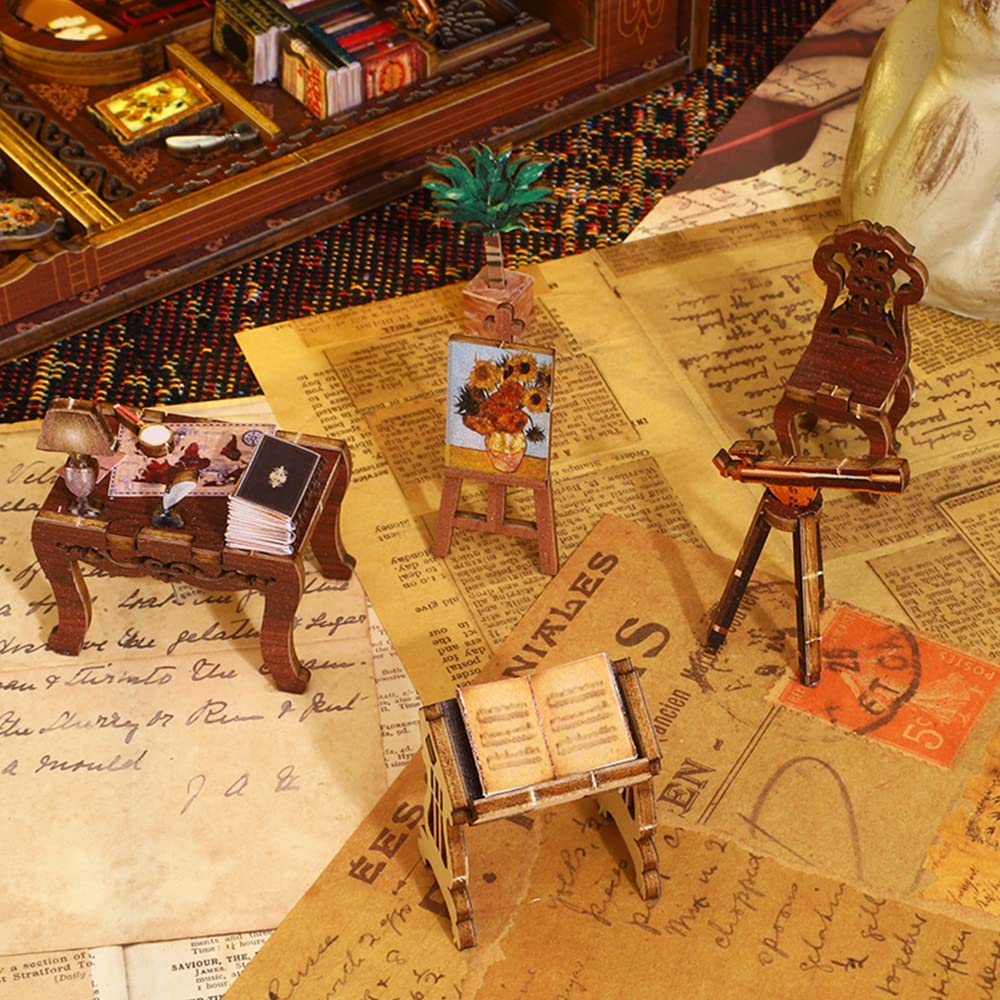 Lannso DIY Book Nook Kit, DIY Dollhouse Booknook, Library Booknook 3D Wooden Puzzle Bookends, Book Nook Miniature Kits with LED Light for Adults(SL6-A)