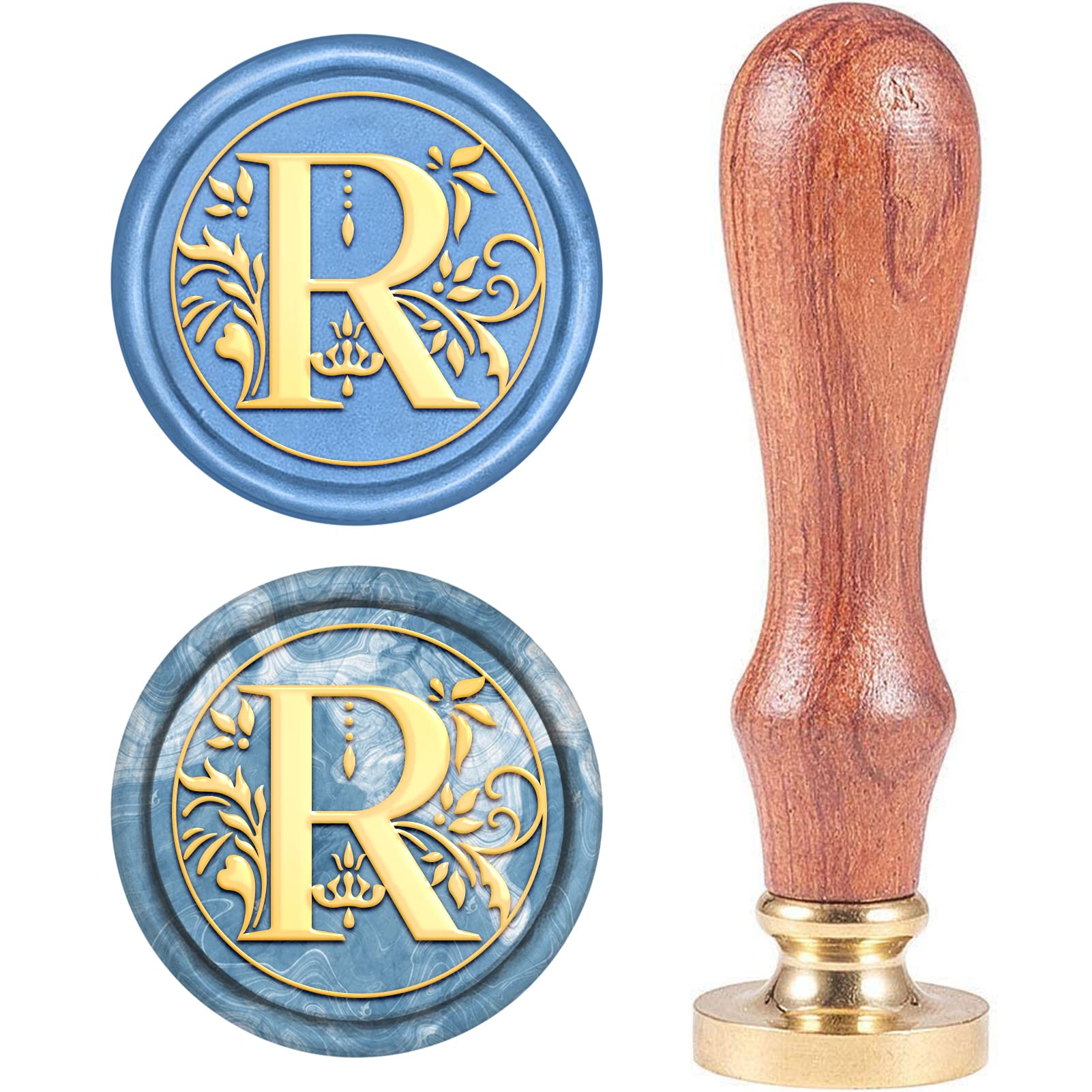 CRASPIRE Retro Alphabet Initials Wax Sealing Stamp Classic Vintage 26 Letters A-Z 25mm Removable Brass Head Wood Handle for Envelope Invitation Embellishment Gift Decoration（Letter R）