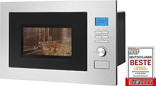 Bomann MWG 3001 H EB, 3 in 1- Einbau-Mikrowelle mit Grill und Heißluft, LCD-Display, 8 Automatikprogramme, Timerfunktion, 25 L Garraum, Edelstahlfront- und Innenraum