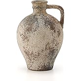 LUKA Ceramic Rustic Farmhouse Vase,8.25 inch Terracotta Vase with Handle,Neutral Clay Pot Vases Decorative Vase for Living Room,Table,Shelf Decor(Brown,M)