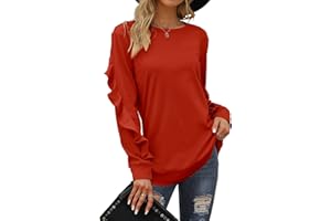 Saloogoe Crewneck Sweatshirts Long Sleeve Casual Tops with Ruffle Sleeve Fall Winter Clothes Soft Fashion 2022