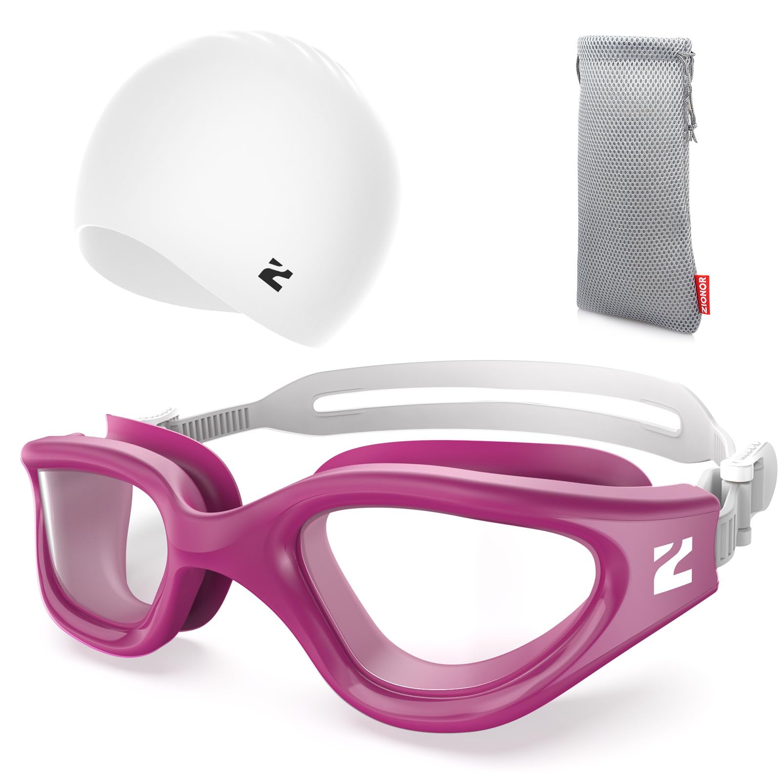 ZIONOR G1 Lite Swim Goggles with Swim Cap Comfortable Anti-fog Swimming Goggles Set for Adult Men Women Image