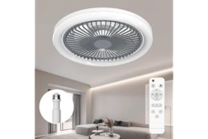 BECLOG Socket Ceiling Fan Cool Light E26/E27 Base, Ceiling Fans with Light Cordless/Wireless and Remote 3 Colors Adjustable LED Mini Ceiling Fans for Bedroom, Living Room, Kitchen, Balcony