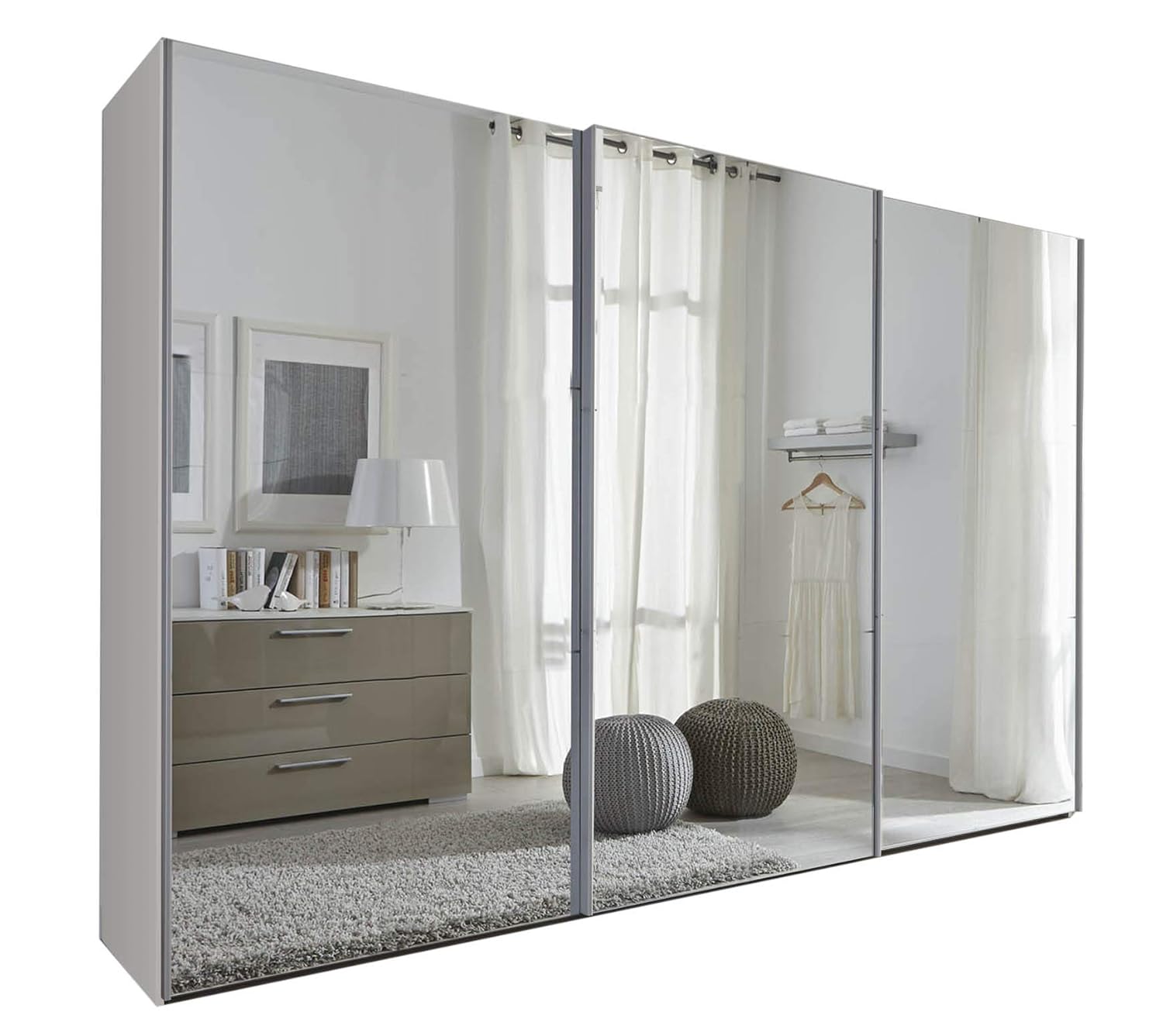 Schlafzimmer Komet White Mirror Sliding Door Wardrobe 301cm