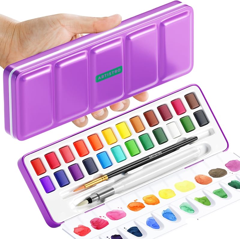 ARTISTRO 24 Watercolour Paint Set Travel Box – Portable Mini Watercolours