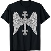 Gothic Cross and Angle Wings Graphic Punk Style Mens Womens T-Shirt