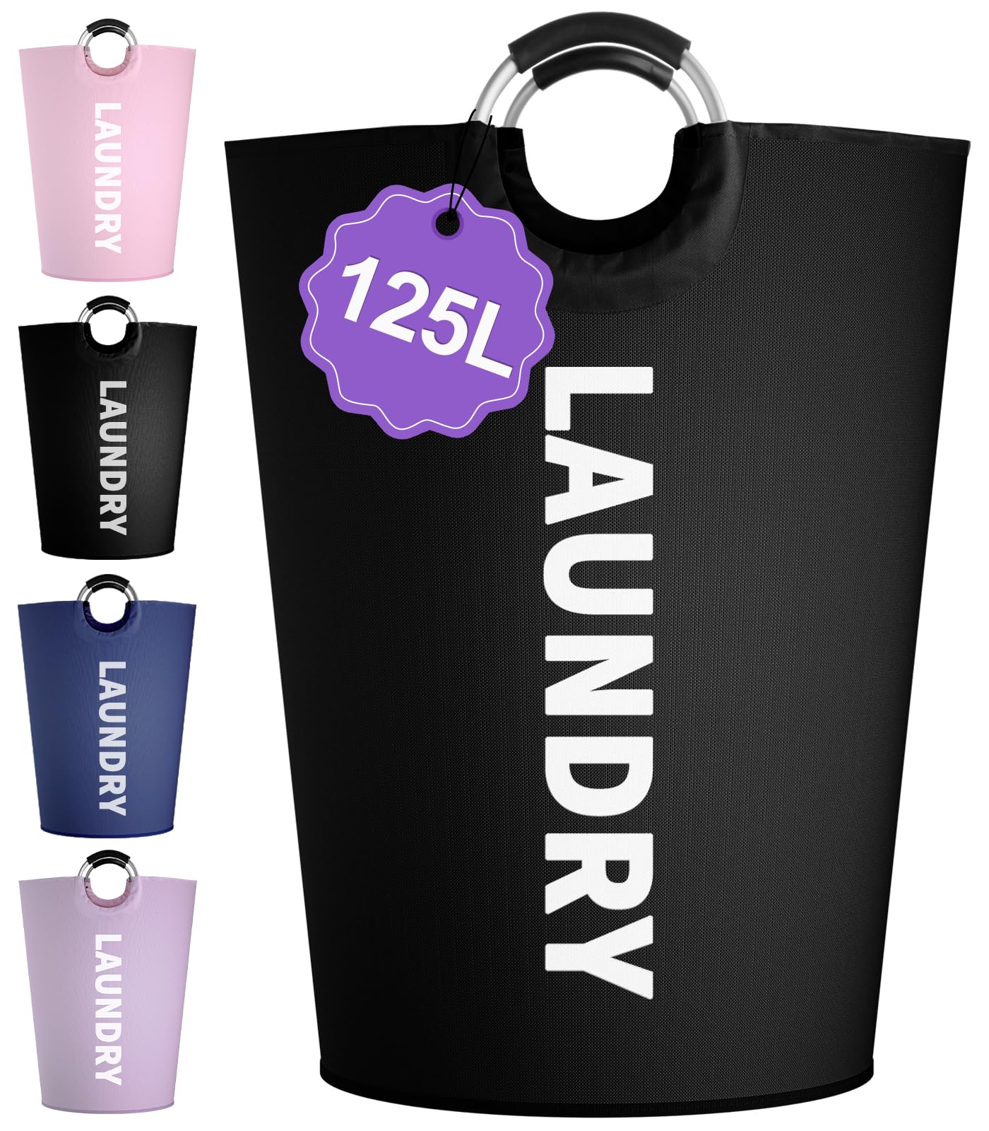 Photo 1 of *MISSING PARTS - see clerk notes*
IHOMAGIC 125L Extra Large Laundry Basket with Handles, Collapsible Clothes Hamper for Bedroom, Independent Dirty Clothes Basket, Portable Laundry Bin for Hotel, Dorm, Black