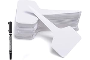 100 Pcs T-Type Plant Labels with a Gel Pen, Waterproof Nursery Plant Tags Plastic Garden Markers, White, 6 x 10cm