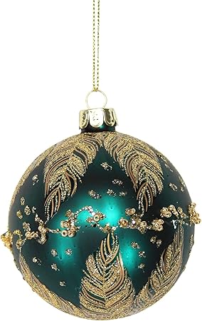 Gisela Graham Doré Plume De Paon Boule De Noël 8 Cm