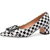 Tanaoen Women's Gold Metal Rectangle On Solid Patent Pointed Toe Chunky Low Heel Pumps Shoes 2 Inch