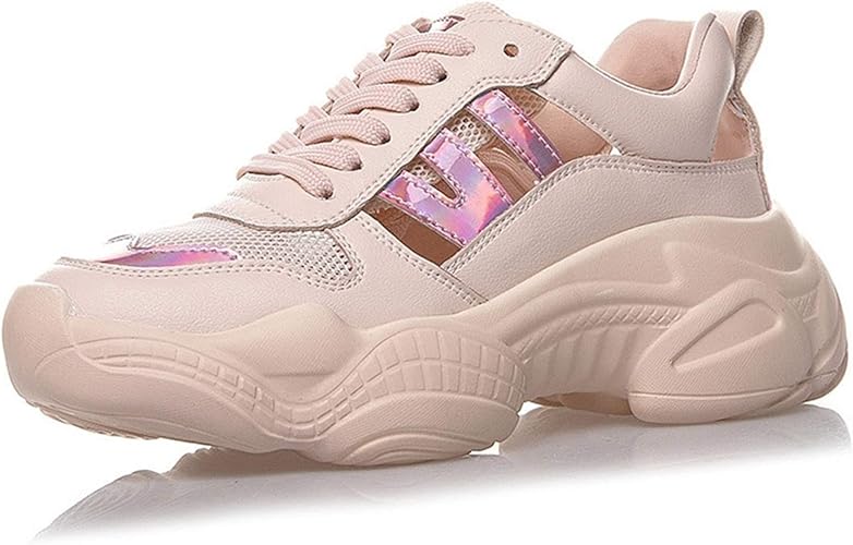 Amazon スニーカー レディース 厚底 ダッドシューズ ローカット 厚底靴 ダッドスニーカー ベージュ ファッション 靴 スポーツ 学生 白の靴 メッシュ 通気性 合成皮革 厚底靴 歩きやすい ピンク 25 0cm ウォーキングシューズ ムリョシューズ スニーカー