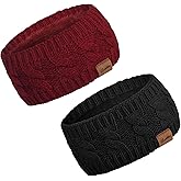 Loritta 2 Pack Headbands for Women Winter Warm Cable Knit Ear Warmer Thick Head Wrap Fuzzy Fleece Lined Gifts