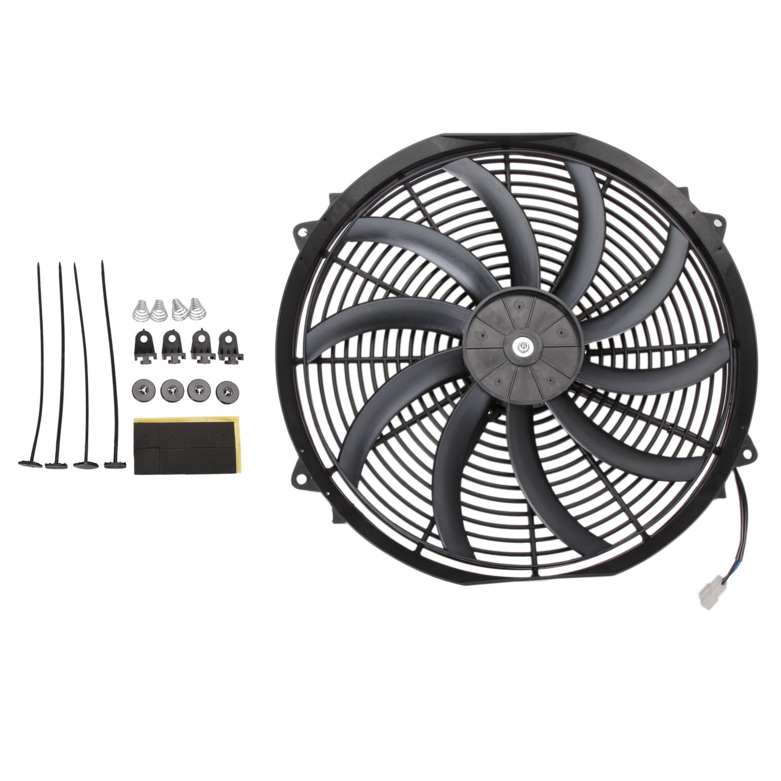 Madlife Garage Universal High Performance 16'' 12V Slim Electric Cooling Radiator Fan With Fan Mounting Kit (Black)