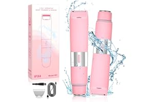 Lanumi Bikini Trimmer Women Body Shaver 2 in 1 Wet Dry Pubic Hair Trimmer Rechargeable Cordless Razor for Face Lip Chin Underarm Legs (Pink)