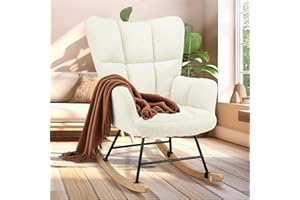Simple Deluxe Nursery Rocking Chairs, Teddy Upholstered Glider Recliner Rocking Chair with High Backrest Armchair, Comfy Reading Small Accent Side Chair for Nursing, Living Room, Bedroom, White