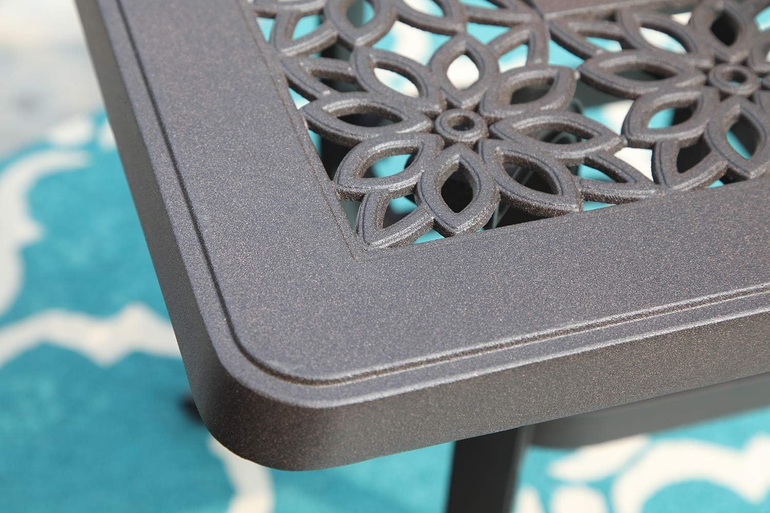 PHI VILLA Outdoor Balcony Garden Furniture Patio Bistro Coffee Table 27.5" Square Cast Aluminum with Umbrella Hole, Frosted Surface: Kitchen & Dining