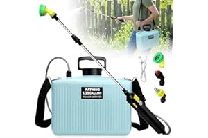 PATWING Battery Powered Sprayer 1.35 Gallon, Electric Sprayer with 3 Mist Nozzles, Rechargeable Handle, Retractable Wand, Adjustable Shoulder Strap, Garden Sprayer for Lawn,Garden and Cleaning (1.35Gal Blue)